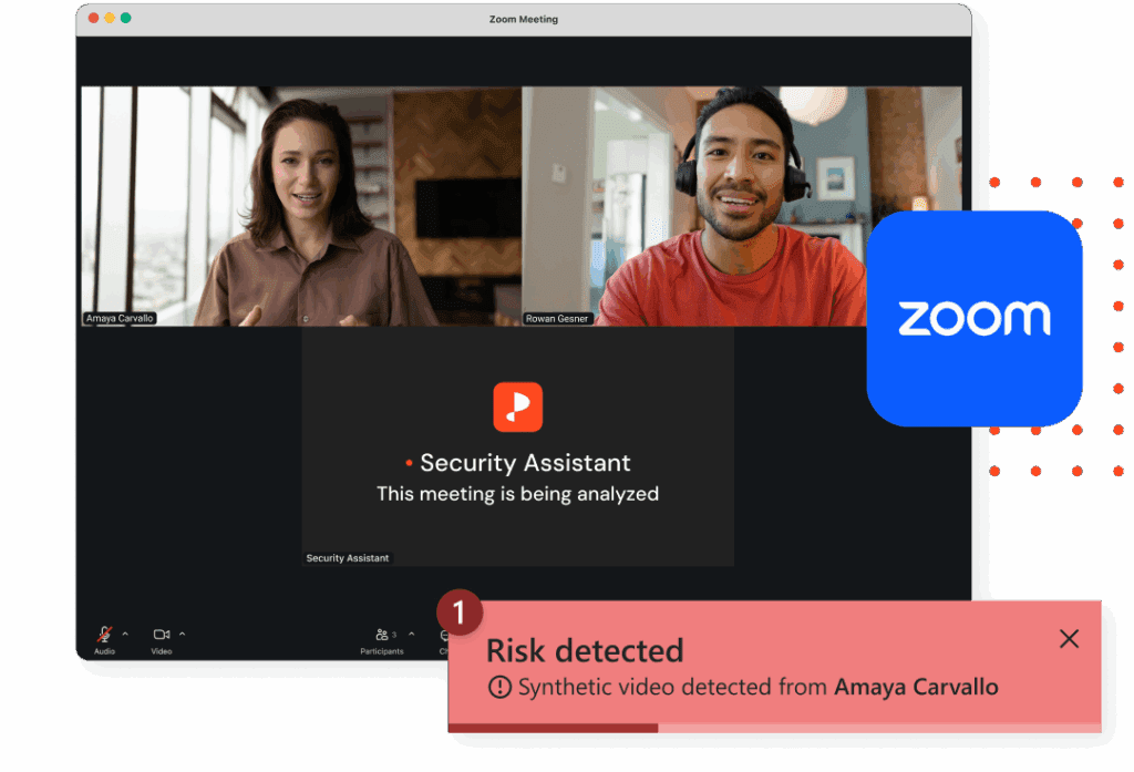 Pindrop Pulse meeting deepfake detection alerts integrated with Zoom video calls