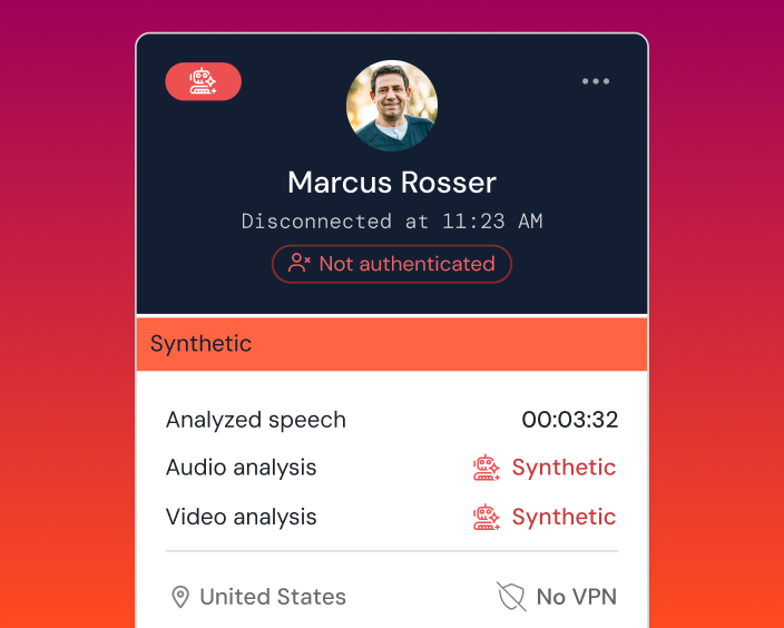 Example of meeting deepfake threats of executive impersonation.